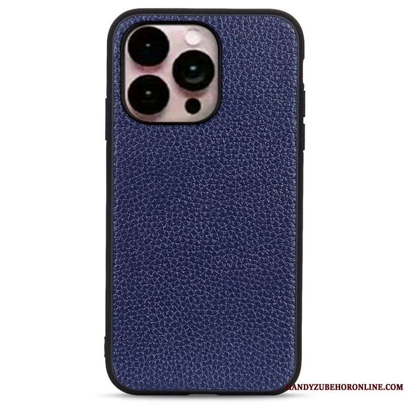 Coque iPhone 14 Pro Max Véritable Cuir Litchi