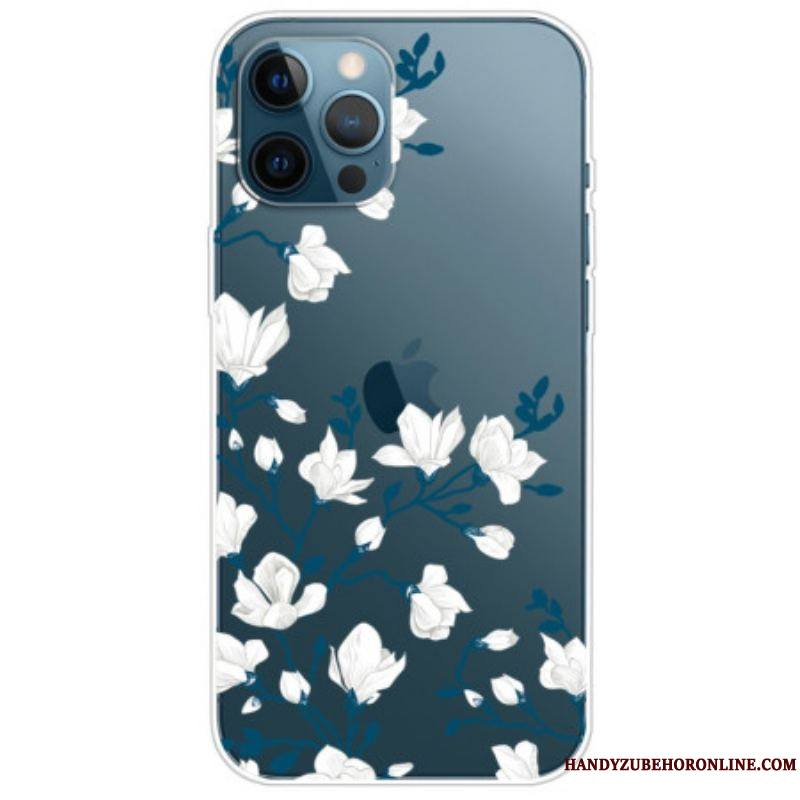 Coque iPhone 14 Pro Transparente Fleurs Blanches