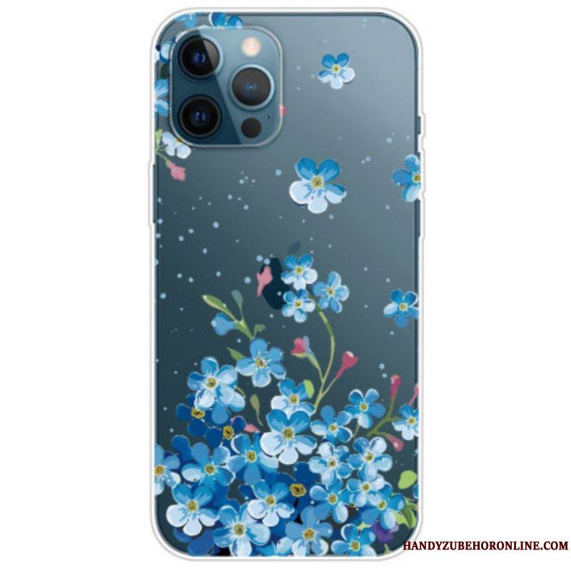 Coque iPhone 14 Pro Transparente Fleurs Bleues