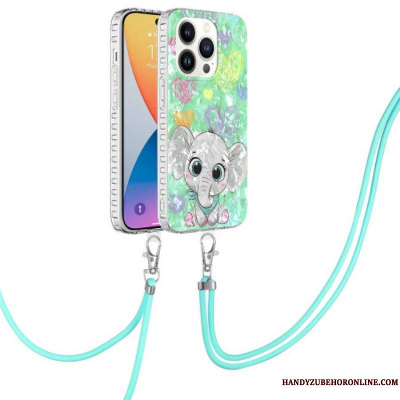 Coque iPhone 14 Pro à Cordon Éléphant Stylé