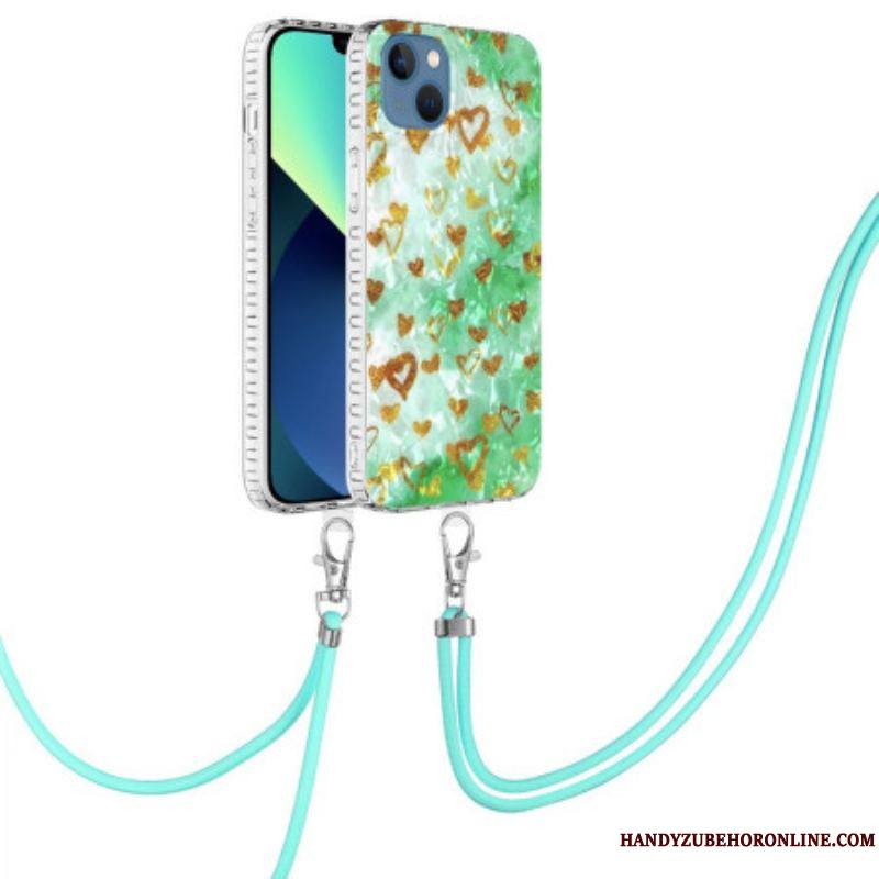 Coque iPhone 14 à Cordon Coeurs Stylés