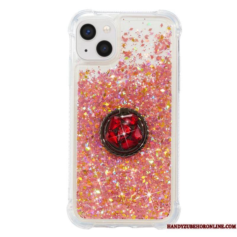 Coque iPhone 15 Plus Paillettes avec Anneau-Support