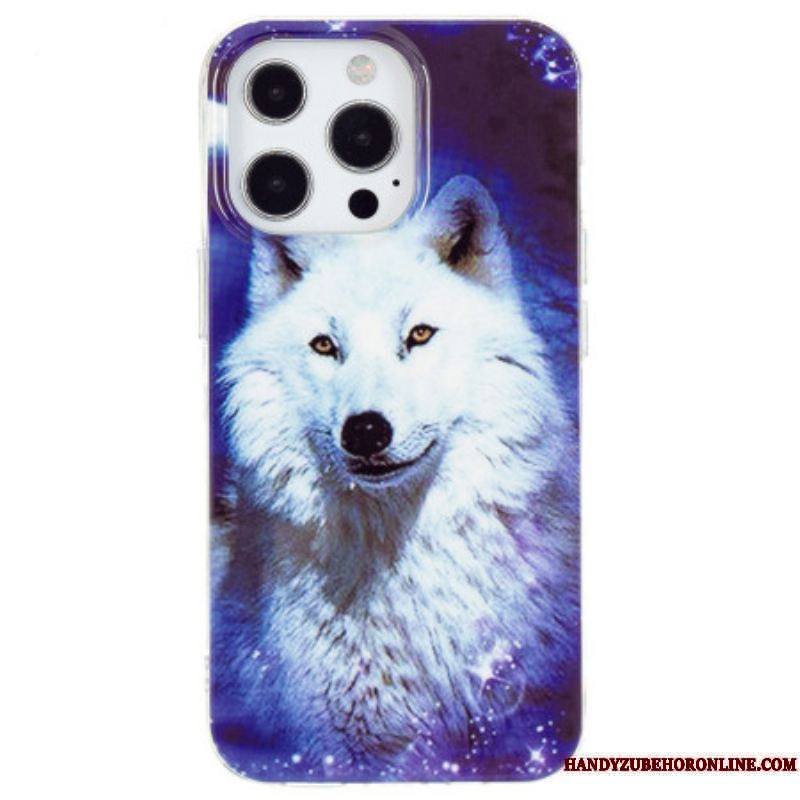 Coque iPhone 15 Pro Fluorescente Loup Blanc