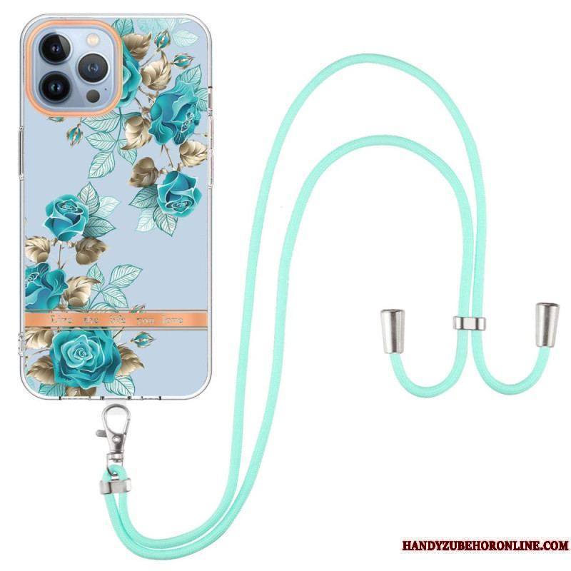 Coque iPhone 15 Pro Max à Cordon Fleurs