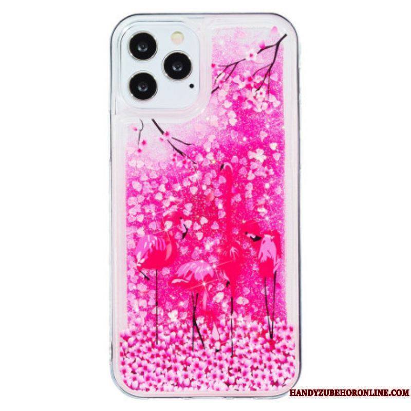 Coque iPhone 15 Pro Paillettes Flamants Roses