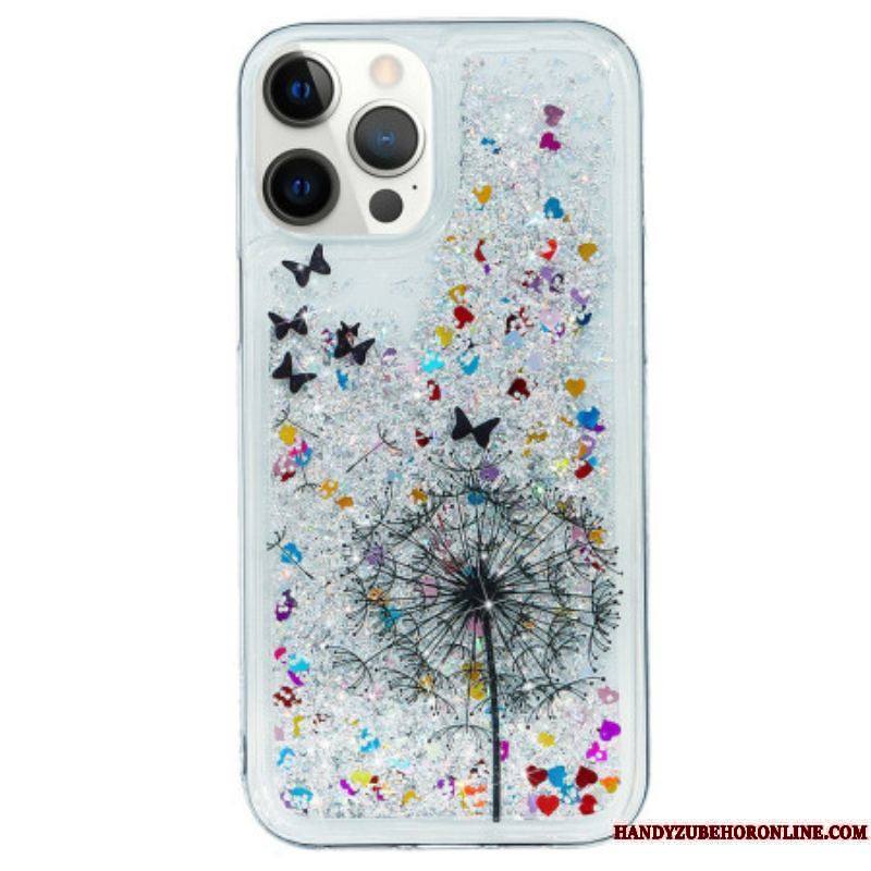 Coque iPhone 15 Pro Paillettes Pissenlit