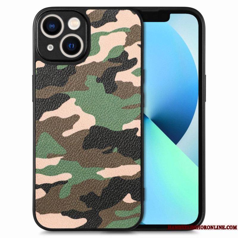 Coque iPhone 15 Simili Cuir Camouflage