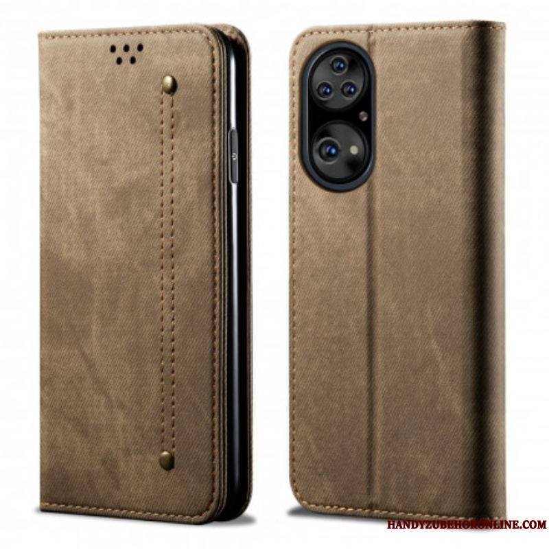 Flip Cover Huawei P50 Pro Simili Cuir Texture Jeans