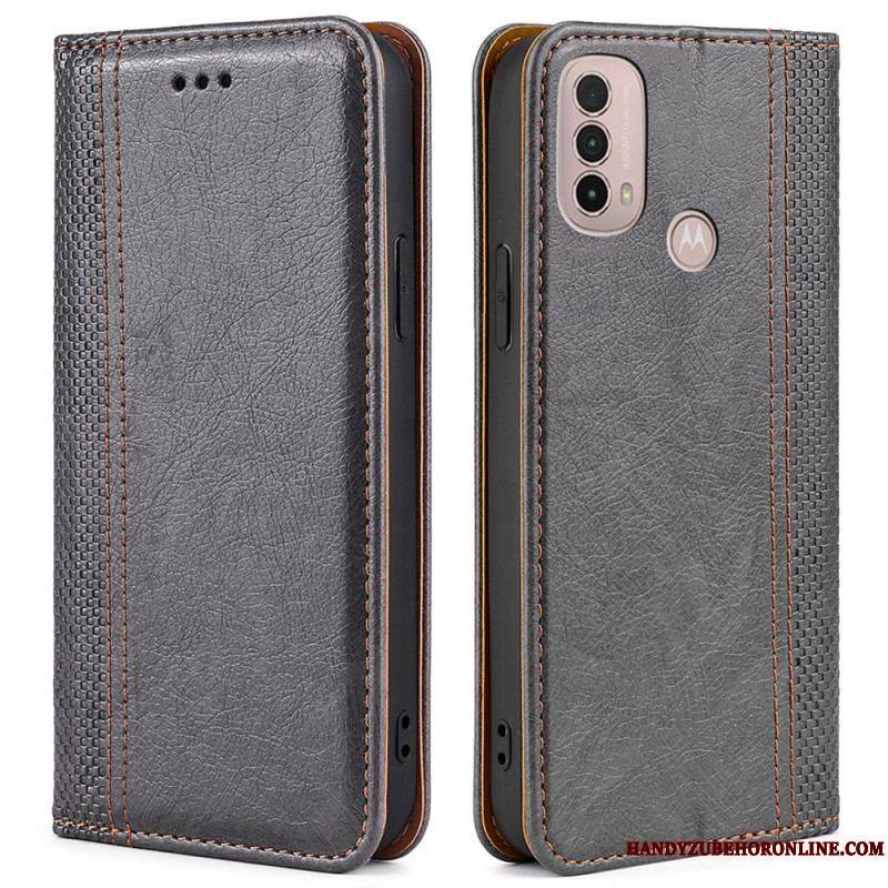 Flip Cover Moto E40 / E30 / E20 Cuir Litchi Fendu Coutures