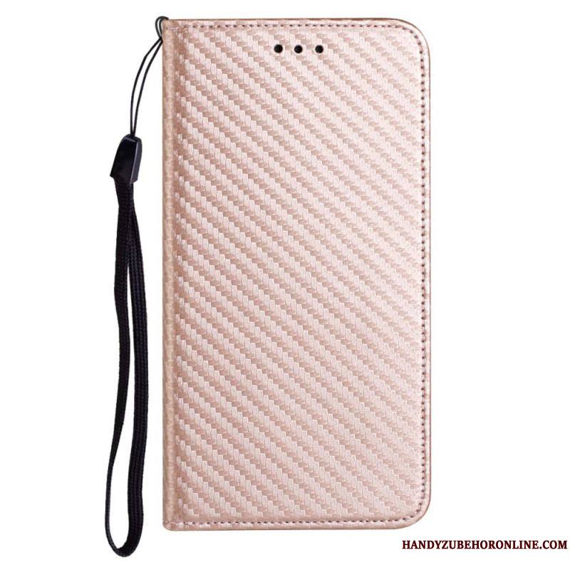 Flip Cover Samsung Galaxy A12 / M12 Fibre Carbone à Lanière