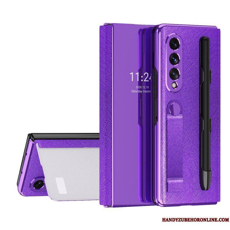 Flip Cover Samsung Galaxy Z Fold 3 5G Miroir Porte-Stylet et Sangle