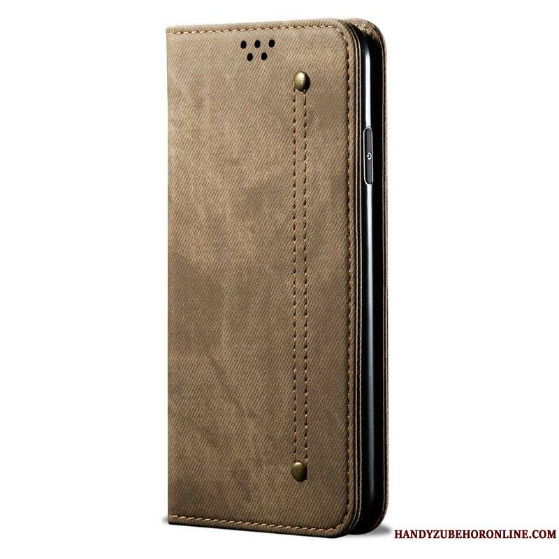 Flip Cover iPhone 13 Pro Max Simili Cuir Texture Jeans