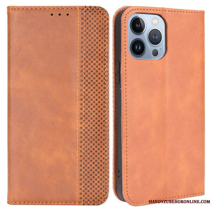 Flip Cover iPhone 14 Plus Effet Cuir Vintage Stylisé