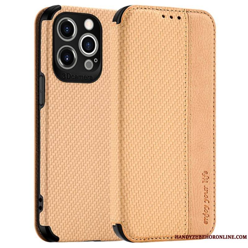 Flip Cover iPhone 14 Pro Fibre Carbone Fermoir Ventouse