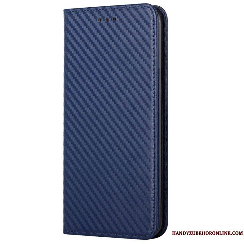 Flip Cover iPhone 14 Pro Style Fibre Carbone à Lanière