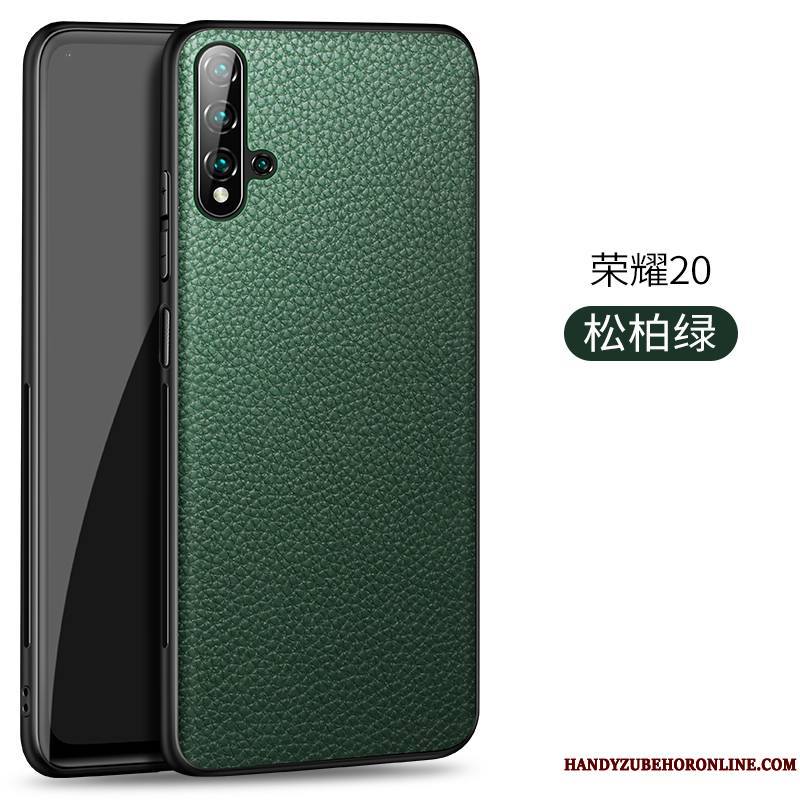 Honor 20 Litchi Cuir Business Étui En Cuir Vert Coque Modèle Fleurie