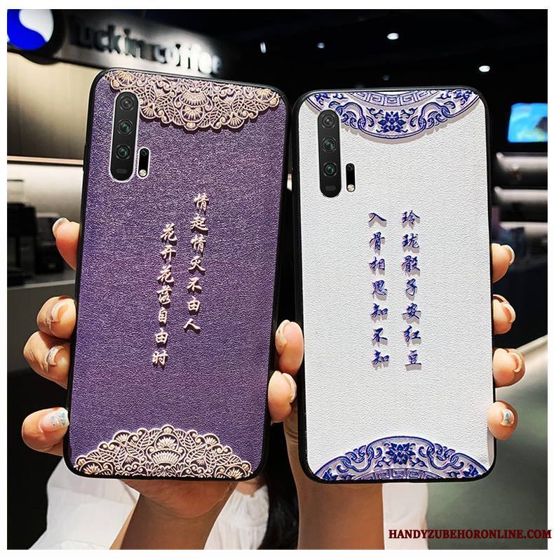 Honor 20 Pro Coque Simple Incassable Violet Soie Mulberry Personnalité Silicone Modèle Fleurie