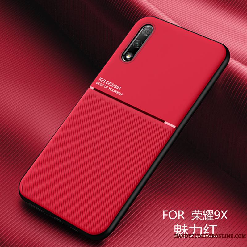 Honor 9x Coque Simple Nouveau Net Rouge Délavé En Daim Magnétisme Silicone Incassable