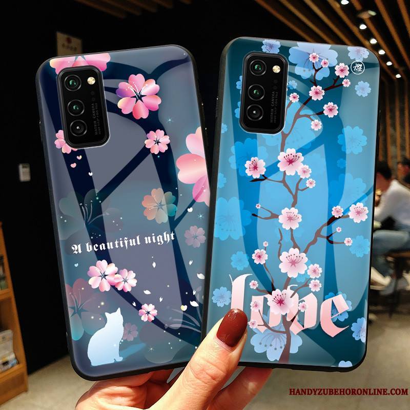 Honor View30 Coque Bleu Incassable Protection Frais Sakura Verre Étui