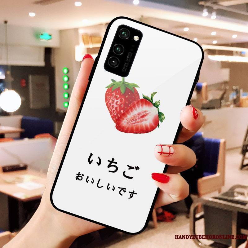 Honor View30 Pro Coque Fraise Simple Fruit Fluide Doux Petit Blanc Verre