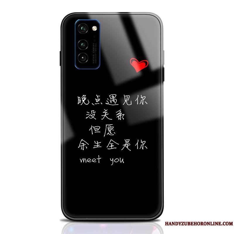 Honor View30 Pro Coque Personnalité Verre Étui Noir Amoureux Art Créatif