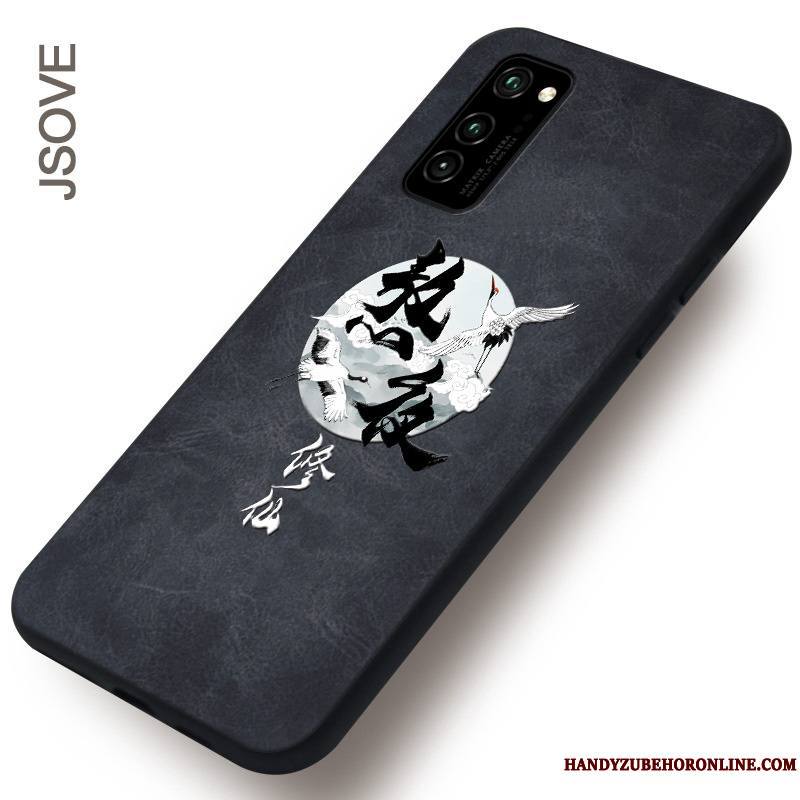 Honor View30 Pro Silicone Noir Vintage Protection Coque De Téléphone Modèle Fleurie Gaufrage