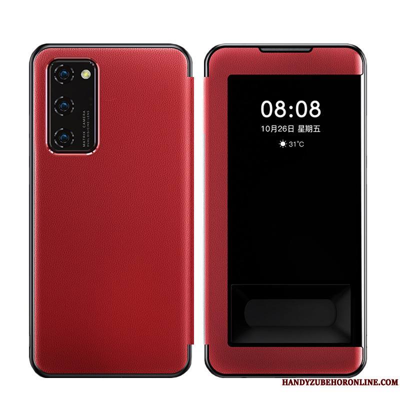 Honor View30 Étui En Cuir Rouge Incassable Fluide Doux Téléphone Portable Housse Coque De Téléphone