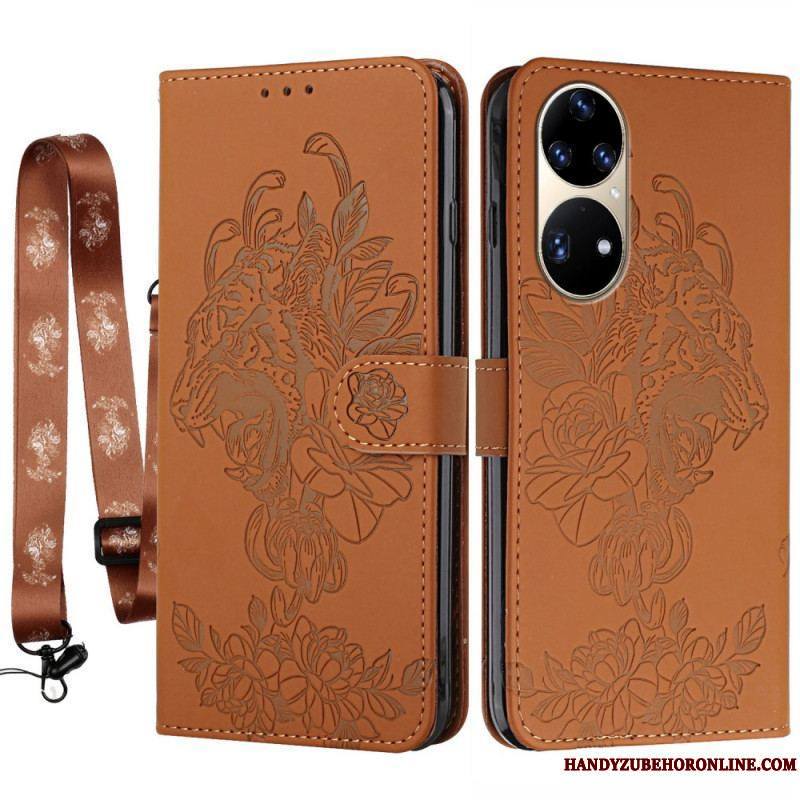 Housse Huawei P50 Pro Tigre Baroque à Lanière