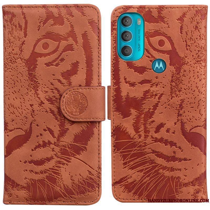 Housse Moto G71 5G Empreinte Face de Tigre