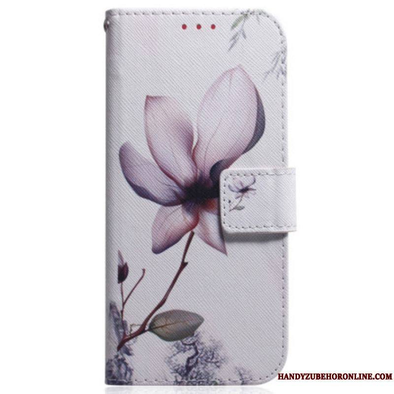 Housse Moto G73 5G Fleur Rose à Lanière