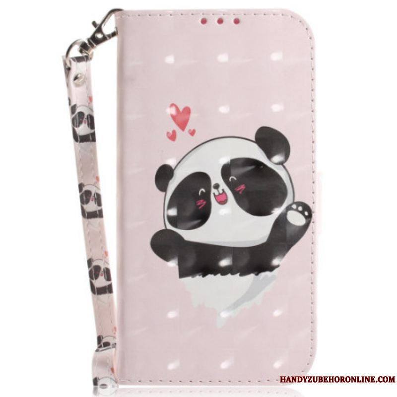 Housse Moto G73 5G Panda Love à Lanière