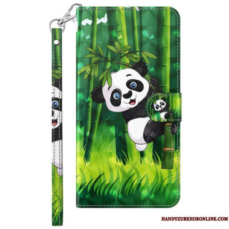 Housse Moto G73 5G Panda et Bambou à Lanière