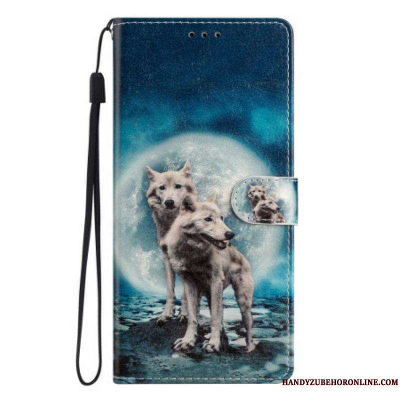 Housse Samsung Galaxy 54 5G Loup sous Lune avec Lanière