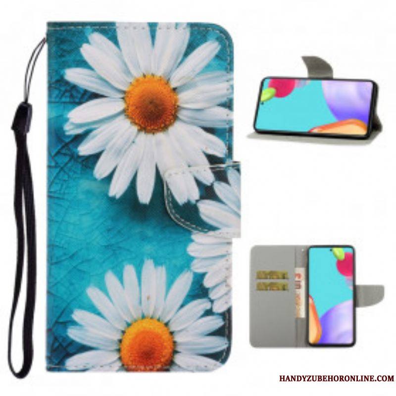 Housse Samsung Galaxy A52 4G / A52 5G / A52s 5G Marguerites à Lanière