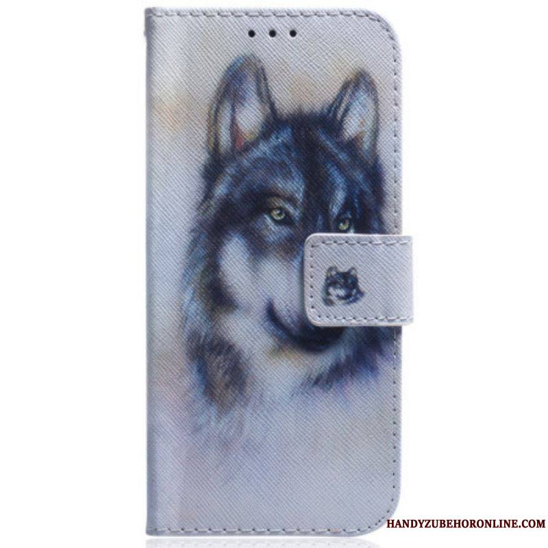 Housse Samsung Galaxy A54 5G Loup Aquarelle à Lanière