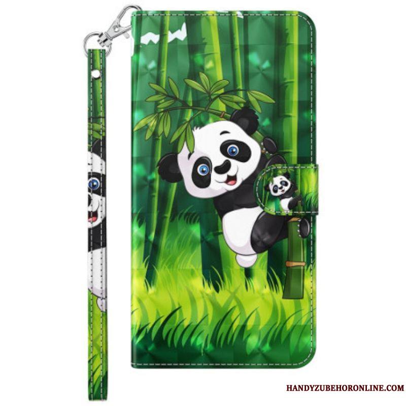 Housse Samsung Galaxy M13 Panda et Bambou avec Lanière