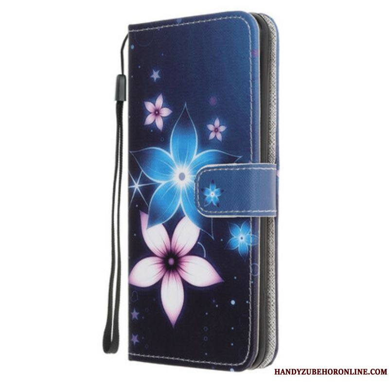 Housse Samsung Galaxy M21 Fleurs Lunaires à Lanière