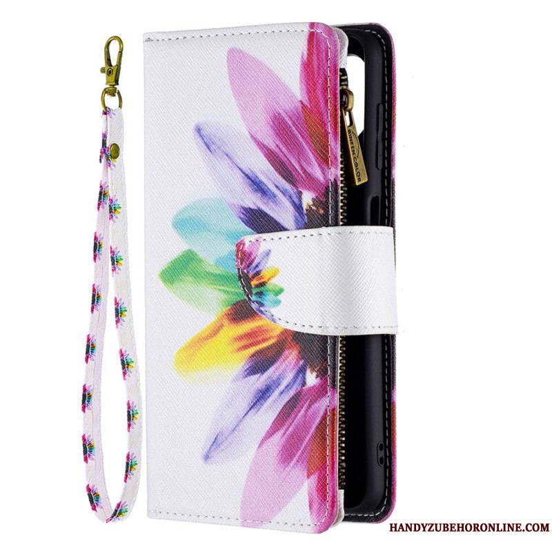 Housse Samsung Galaxy M32 Poche Zippée Fleur