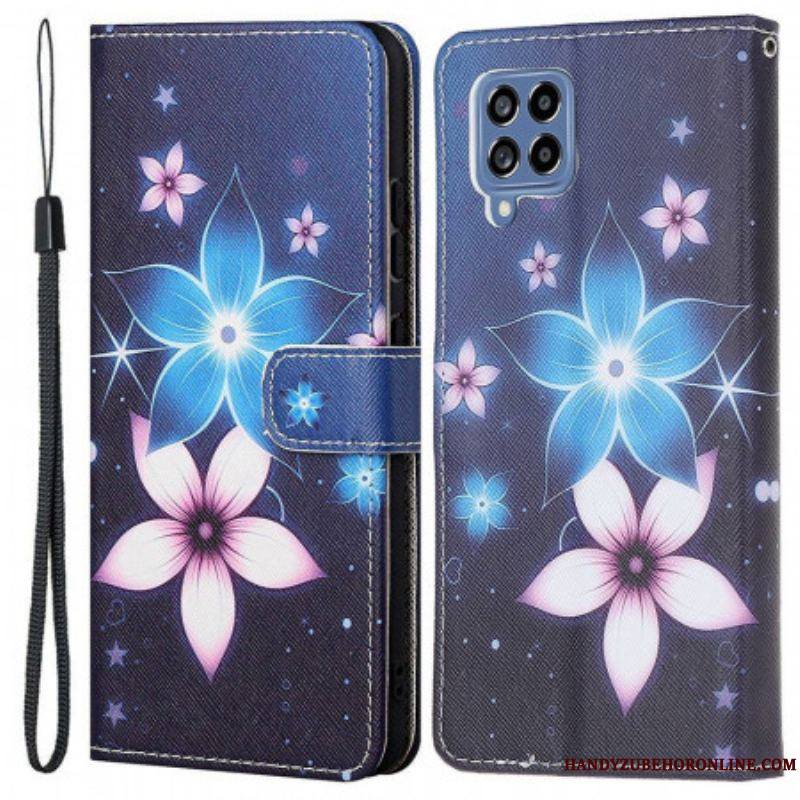 Housse Samsung Galaxy M53 5G Fleurs Lunaires à Lanière