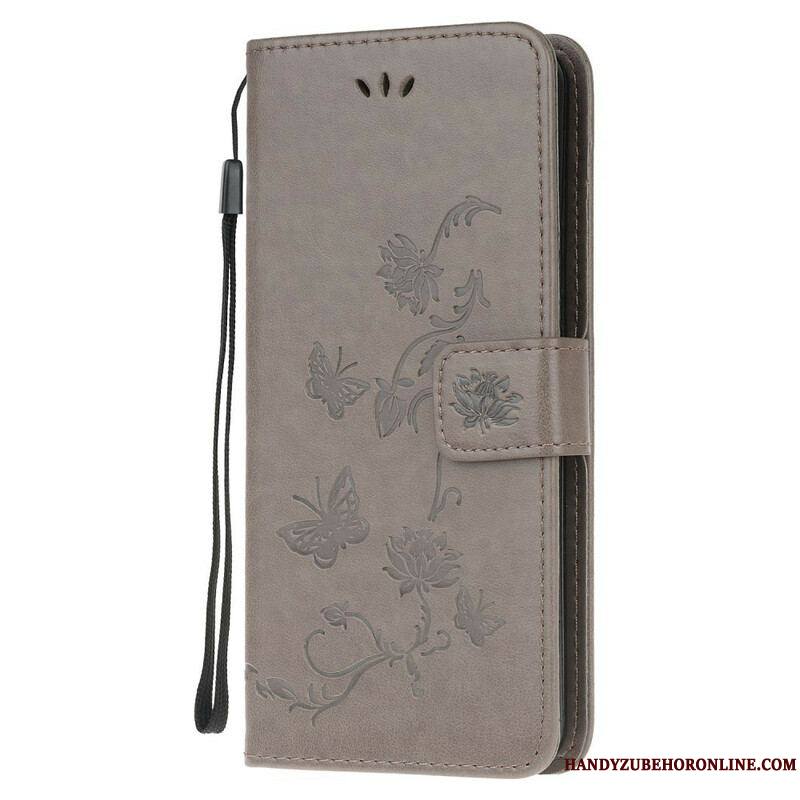 Housse Samsung Galaxy Note 20 Ultra Papillons Et Fleurs À Lanière