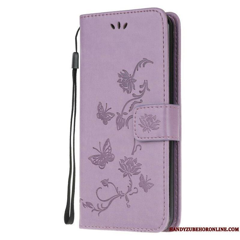 Housse Samsung Galaxy S20 FE Papillons et Fleurs à Lanière