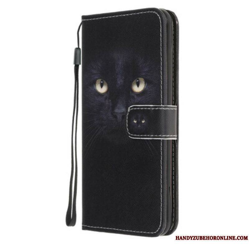 Housse Samsung Galaxy S20 FE Yeux de Chat Noir à Lanière
