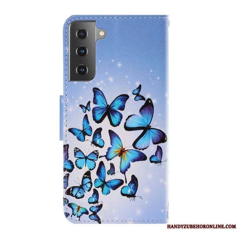 Housse Samsung Galaxy S21 5G Variations Papillons à Lanière