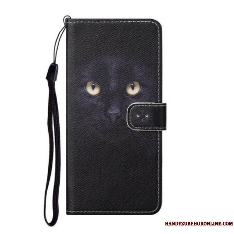 Housse Samsung Galaxy S21 5G Yeux de Chat Noir à Lanière