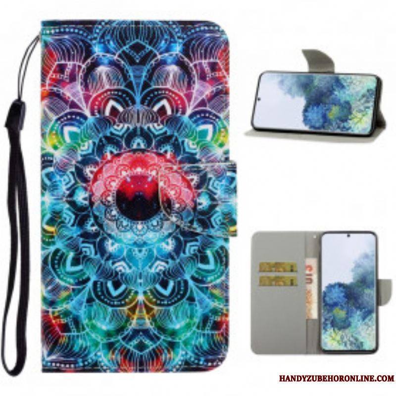 Housse Samsung Galaxy S21 Ultra 5G Flashy Mandala à Lanière