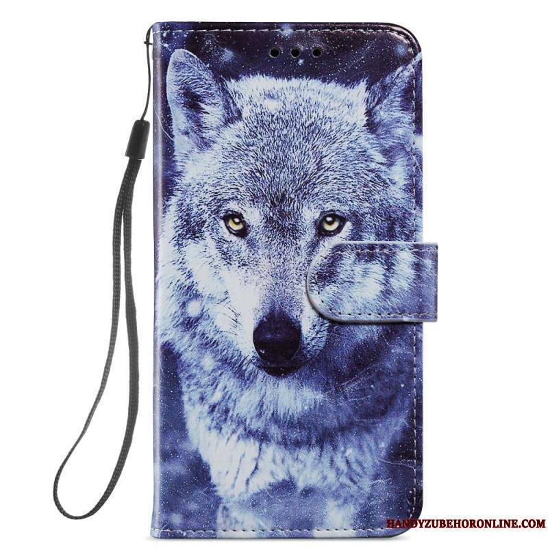 Housse Samsung Galaxy S22 5G Magnifiques Loups avec Lanière