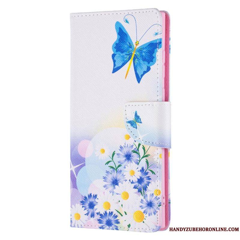 Housse Samsung Galaxy S22 Ultra 5G Papillons et Fleurs Peints