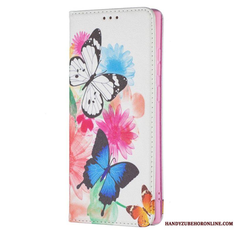 Housse Samsung Galaxy S22 Ultra 5G Papillons et Fleurs Peints