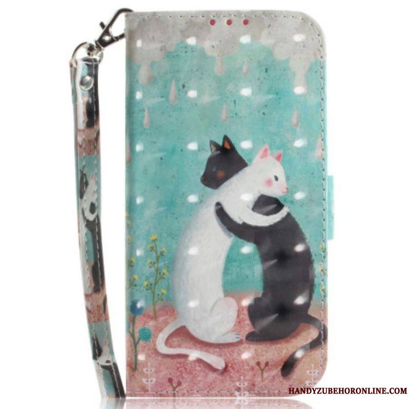 Housse Samsung Galaxy S23 Ultra 5G Chat Blanc Chat Noir à Lanière