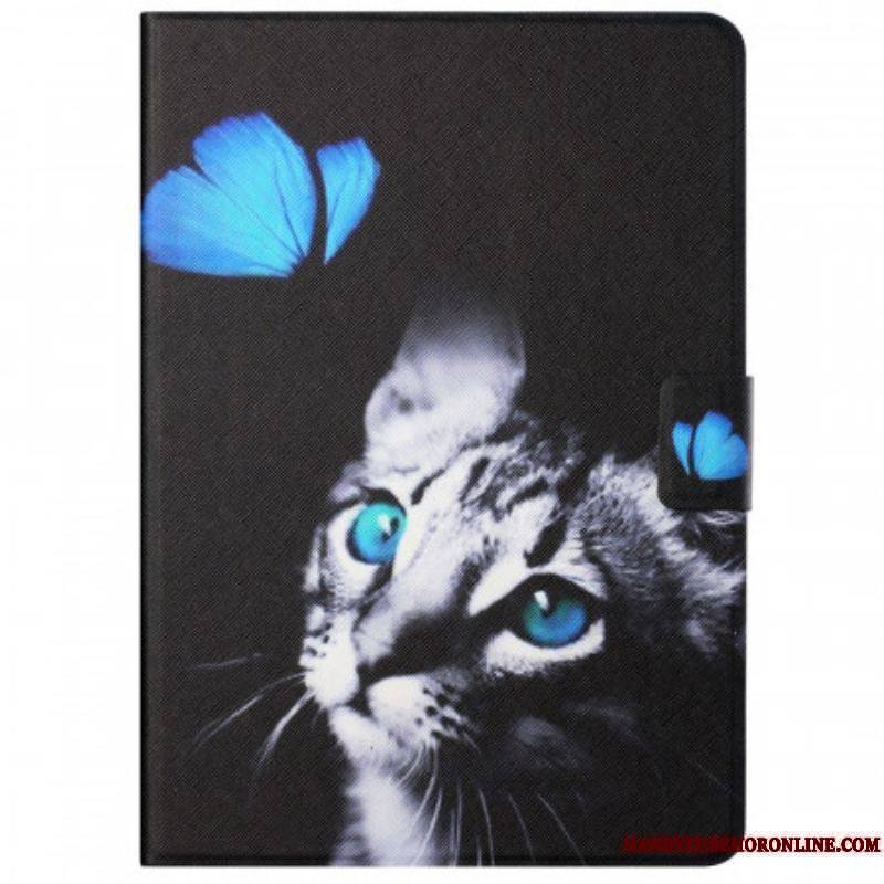 Housse Samsung Galaxy Tab A8 (2021) Chat et Papillon Bleu